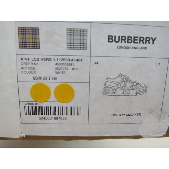 $790 BURBERRY LCS VERS WHITE CANVAS RUBBER STRAPS LOGO LOW TOP SNEAKERS 11 US 44 - Picture 14 of 14